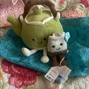 Plush Green Teapot and tea bag - Cute Kids Tea Party Plush